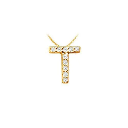 Classic T Initial Diamond Pendant : 14K Yellow Gold - 0.10 CT Diamonds