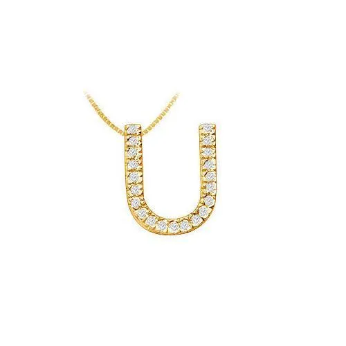 Classic U Initial Diamond Pendant : 14K Yellow Gold - 0.33 CT Diamonds