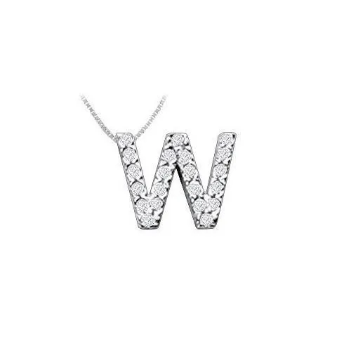 Classic W Initial Diamond Pendant : 14K White Gold - 0.25 CT Diamonds