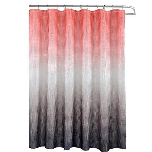 Creative Home Ideas Ombre Textured Shower Curtain with Beaded Rings, Dark Grey