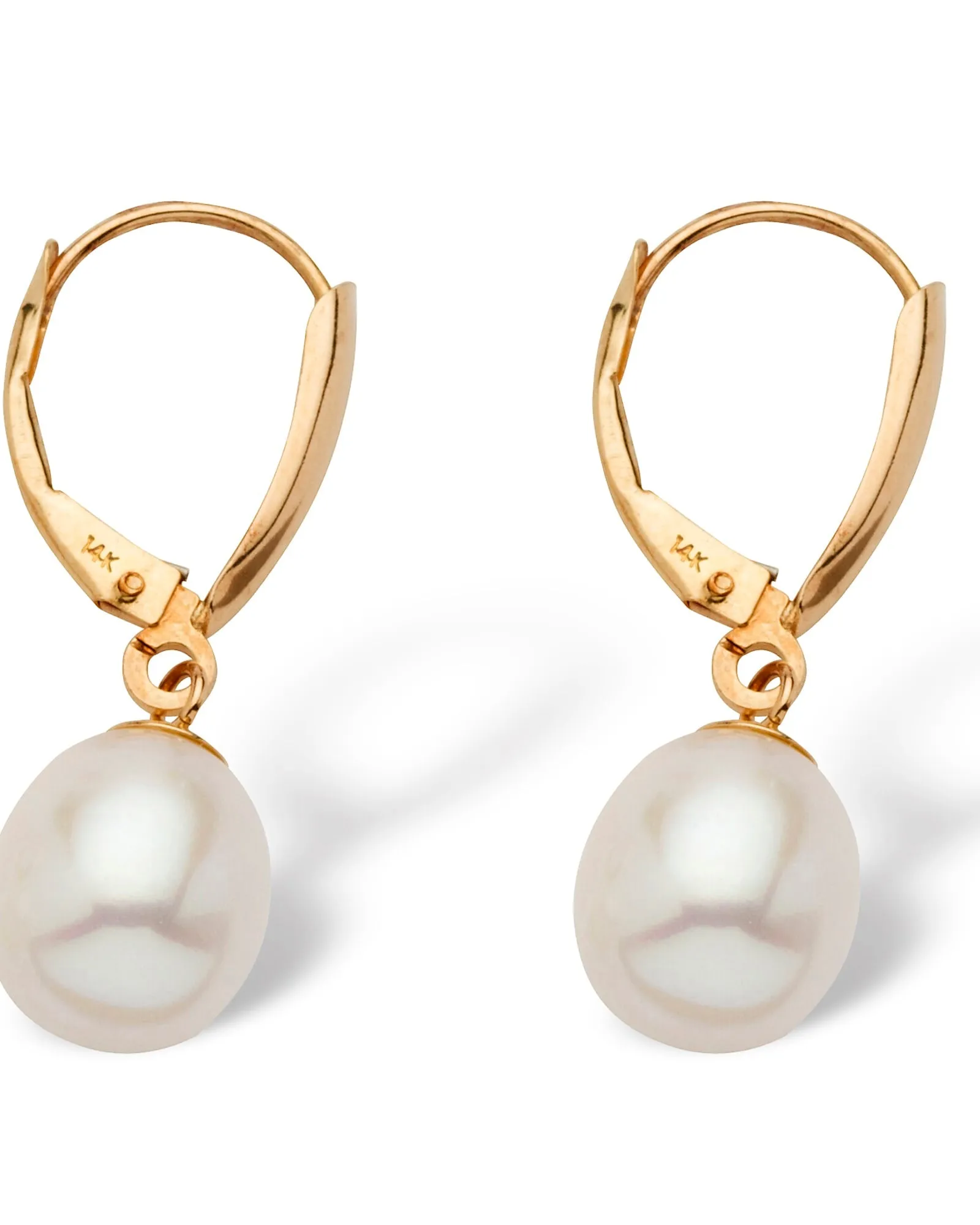 Cultured Freshwater Pearl Teardrop Earrings in 14k Yellow Gold | White