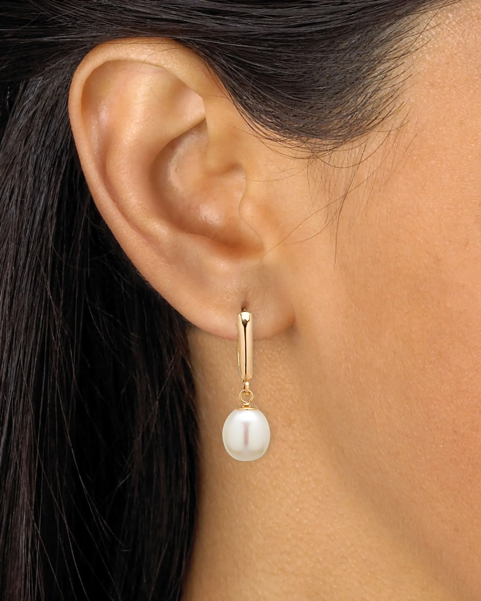 Cultured Freshwater Pearl Teardrop Earrings in 14k Yellow Gold | White