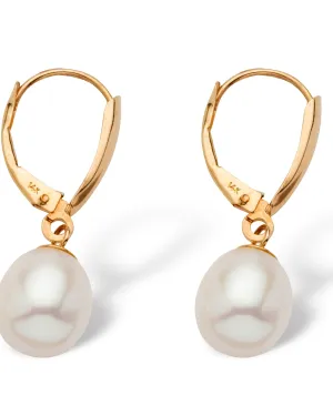 Cultured Freshwater Pearl Teardrop Earrings in 14k Yellow Gold | White