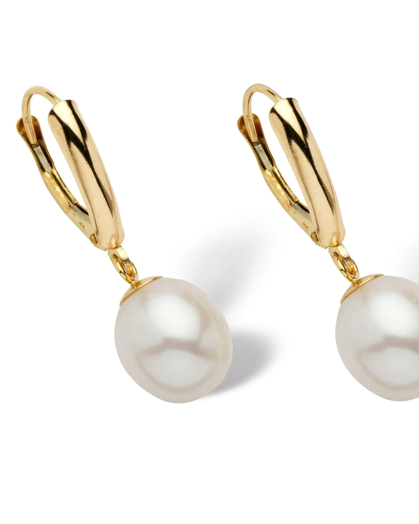 Cultured Freshwater Pearl Teardrop Earrings in 14k Yellow Gold | White