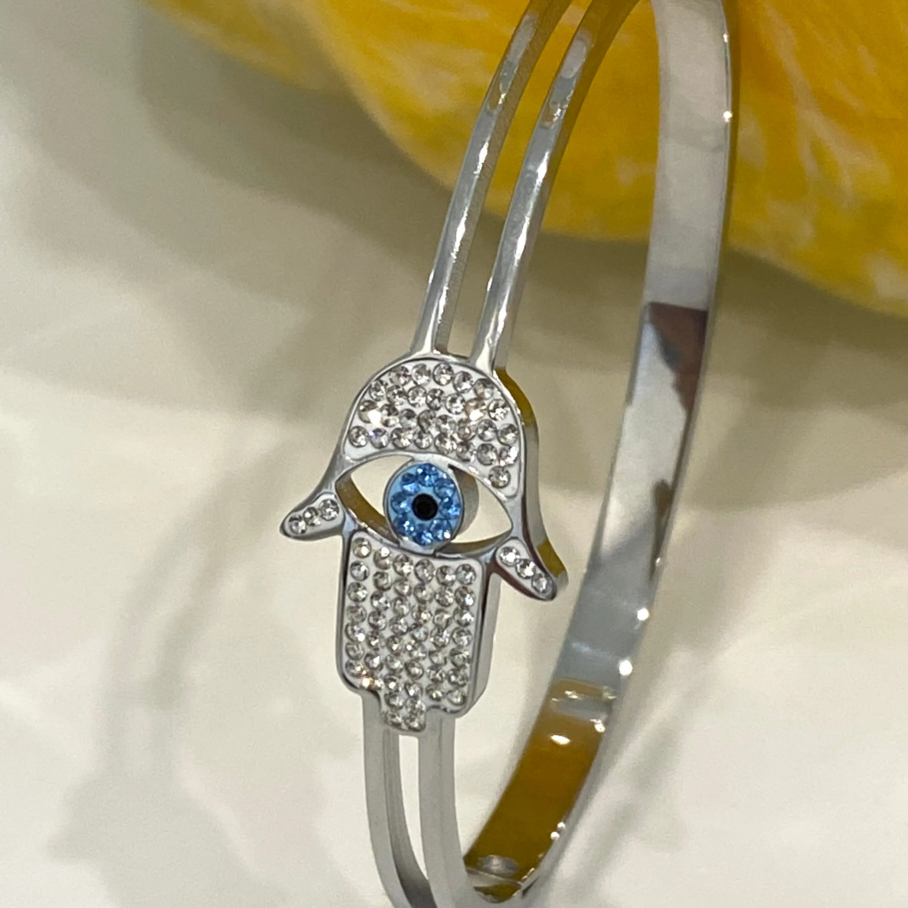 CZ Hamsa - Evil Eye Bangle Bracelet - Gold and Silver