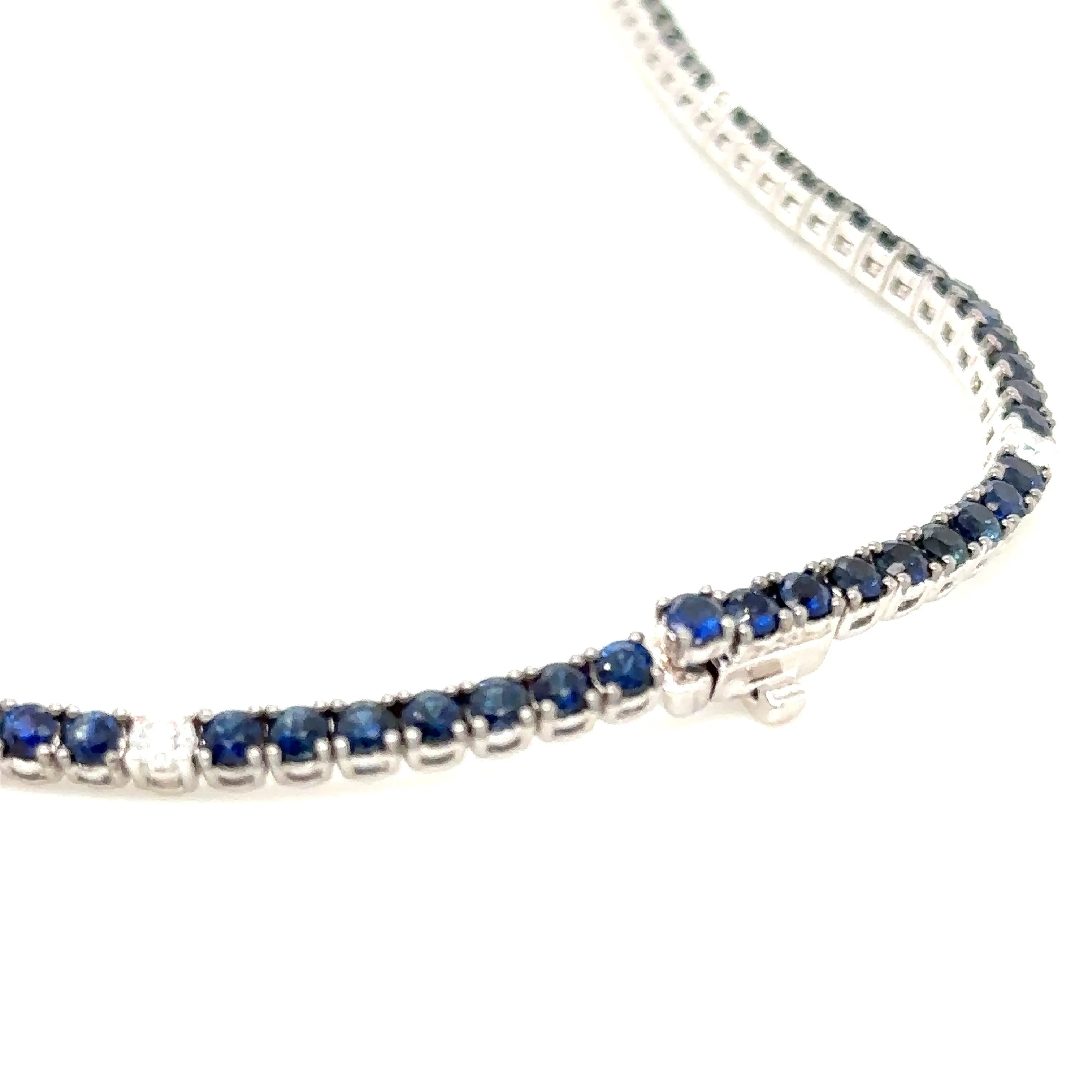 Diamond & Royal Blue Sapphire Tennis Riviera Statement Necklace 11.80ct t.w.