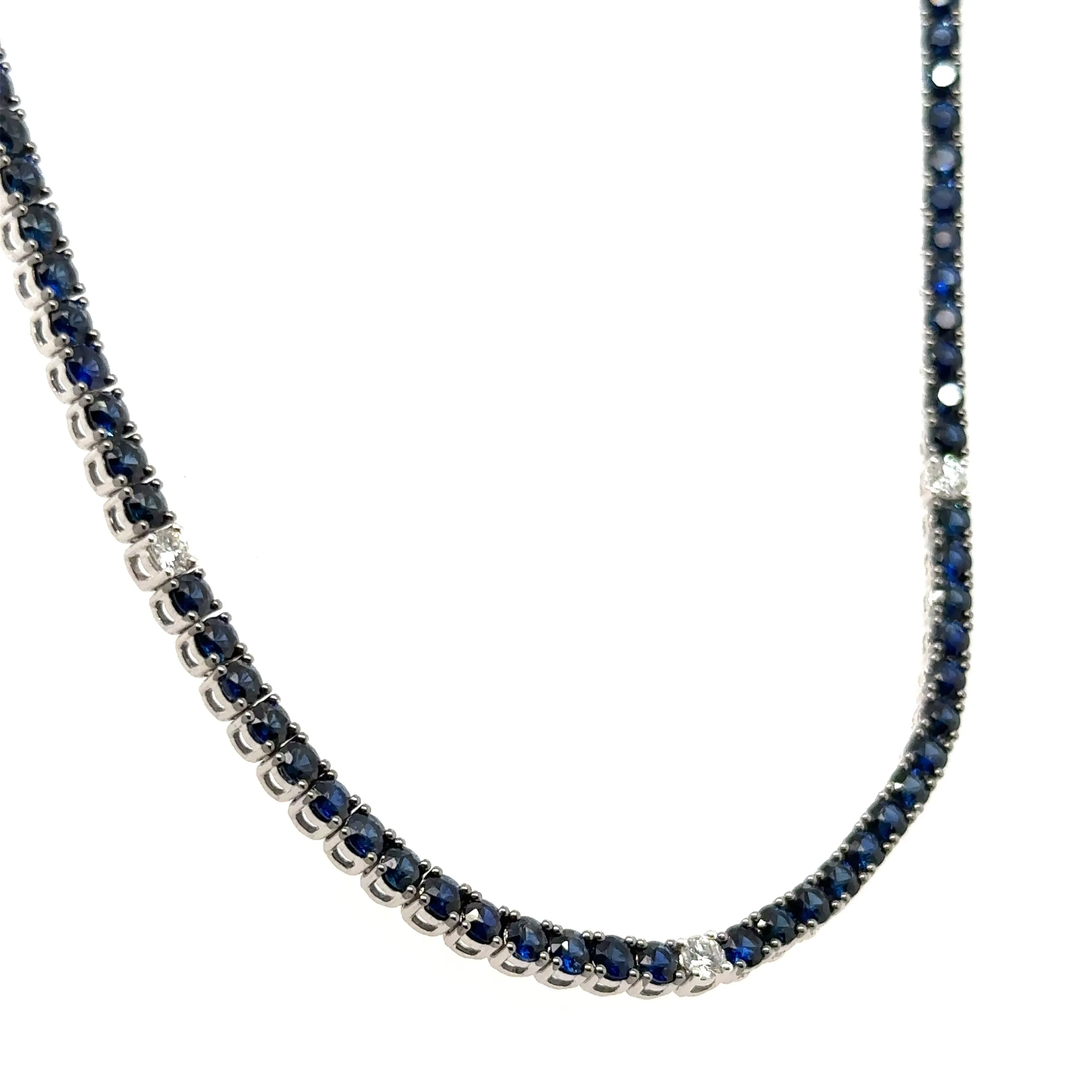 Diamond & Royal Blue Sapphire Tennis Riviera Statement Necklace 11.80ct t.w.