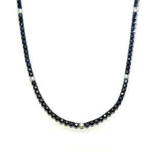 Diamond & Royal Blue Sapphire Tennis Riviera Statement Necklace 11.80ct t.w.