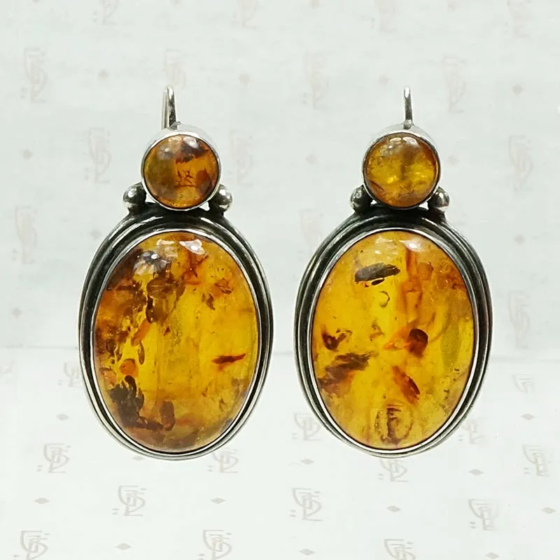 Dramatic Amber Earrings in Silver