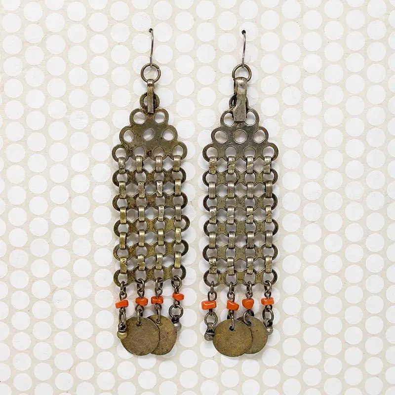Dramatic Antique Tribal Earrings with Coins and Beads