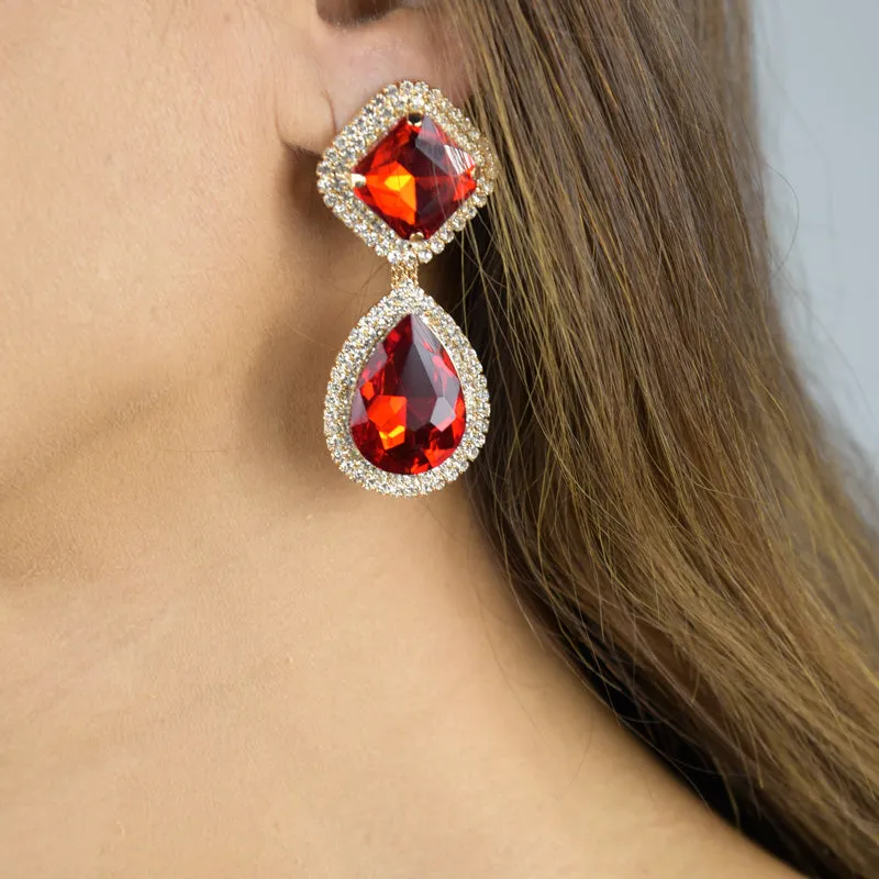 Dramatic faceted drop clip earring