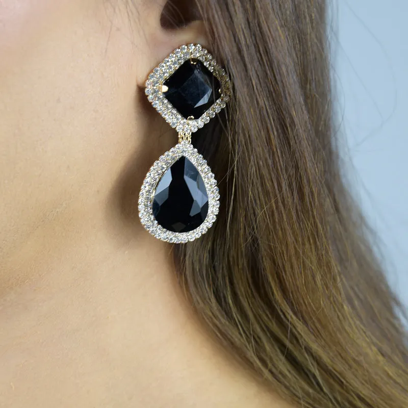 Dramatic faceted drop clip earring