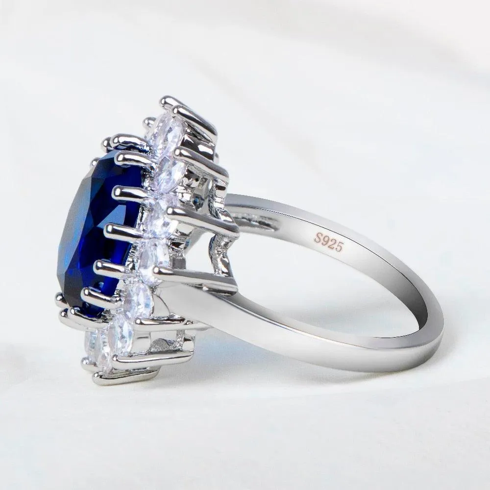 Elegant Fashionable Sunflower Design Oval Lab Sapphire Gemstone Rings