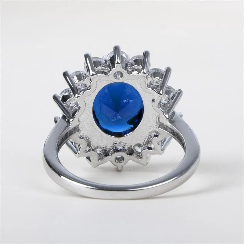 Elegant Fashionable Sunflower Design Oval Lab Sapphire Gemstone Rings