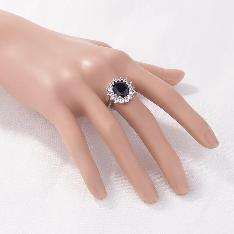 Elegant Fashionable Sunflower Design Oval Lab Sapphire Gemstone Rings