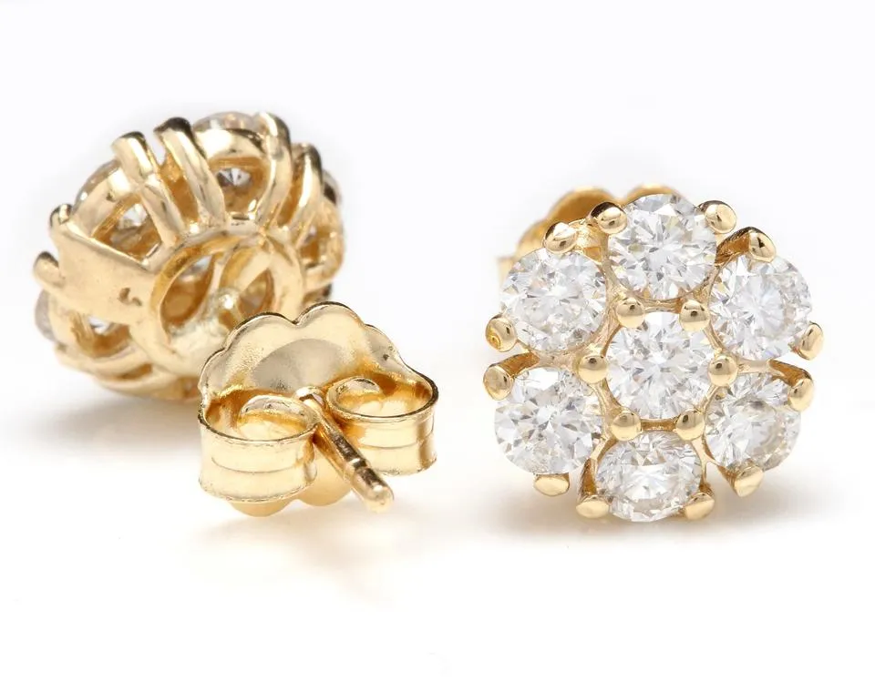 Exquisite 1.15 Carat Natural Diamond 14K Solid Yellow Gold Earrings