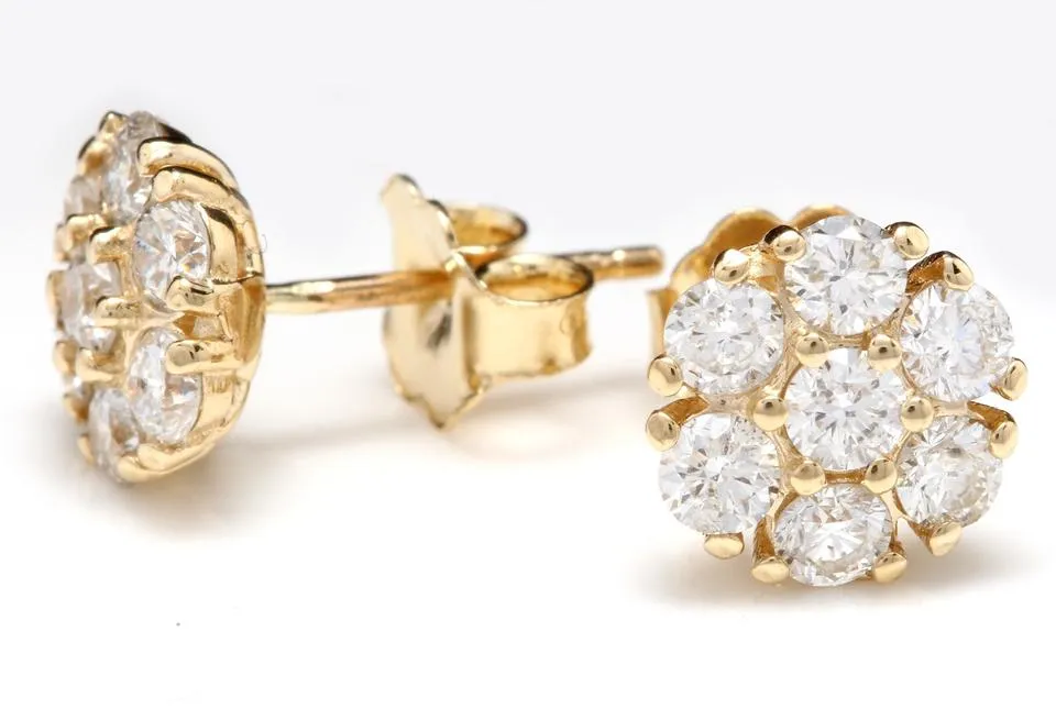 Exquisite 1.15 Carat Natural Diamond 14K Solid Yellow Gold Earrings
