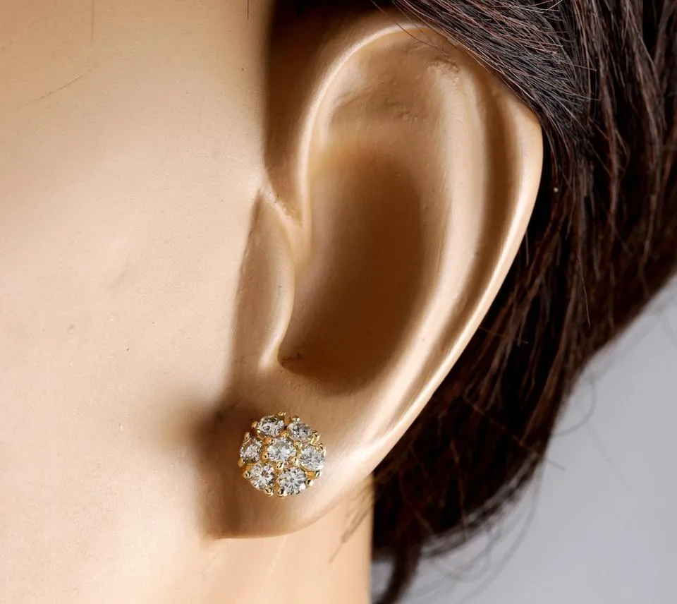 Exquisite 1.15 Carat Natural Diamond 14K Solid Yellow Gold Earrings