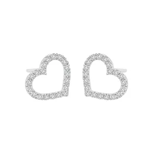Exquisite 18K White Gold Diamond Heart Stud Earrings