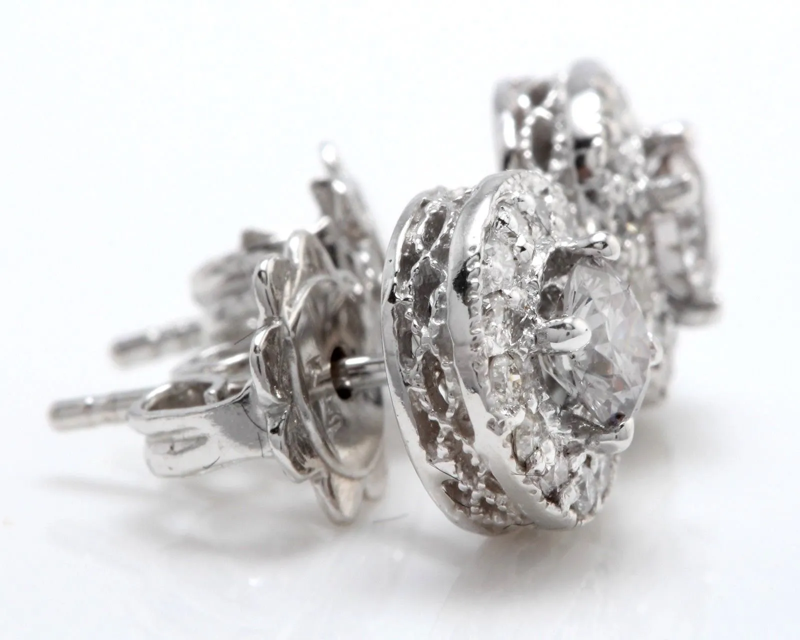 Exquisite .94 Carats Natural Diamond 14K Solid White Gold Stud Earrings
