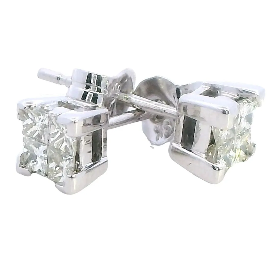 Exquisite 9K White Gold Princess Cut Diamond Stud Earrings