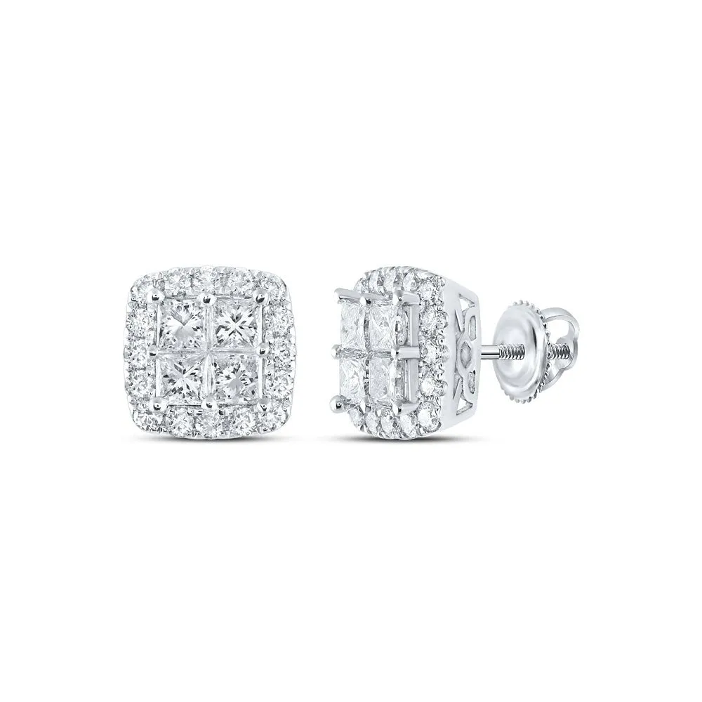Exquisite Brilliance: 14kt White Gold Princess Diamond Square Earrings