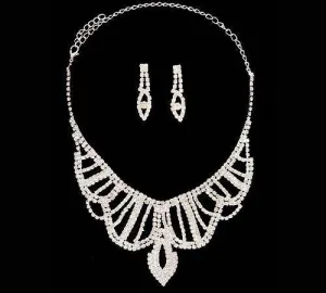 Exquisite Clear Austrian Rhinestone Crystal Necklace Earrings Set Bridal
