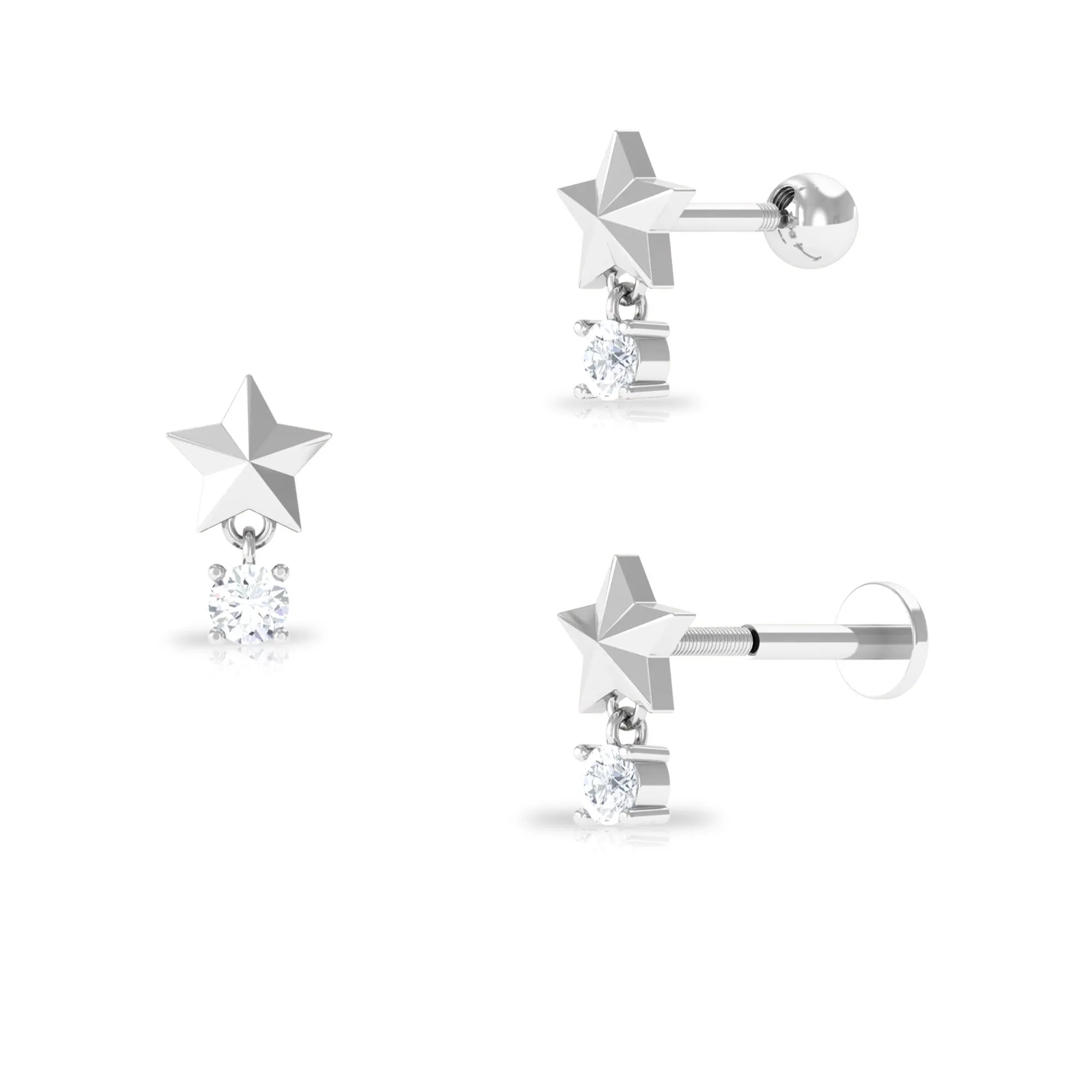 Exquisite Diamond Star Drop Earring for Helix Piercing