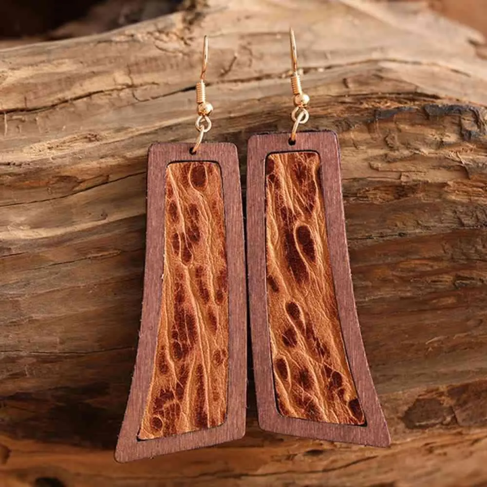 Exquisite Geometrical Shape Wooden Dangle Earrings
