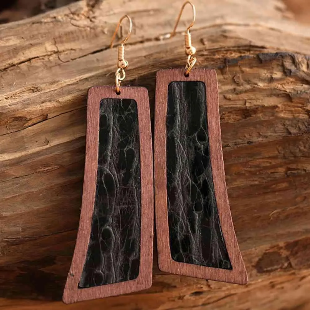 Exquisite Geometrical Shape Wooden Dangle Earrings