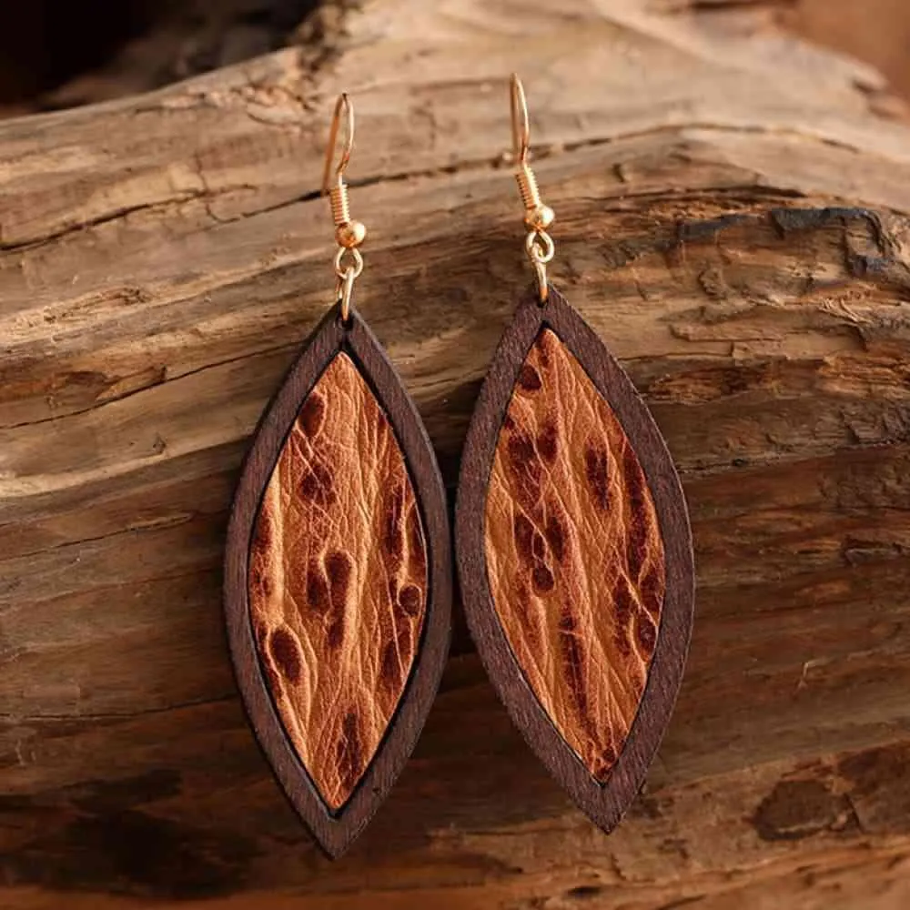 Exquisite Geometrical Shape Wooden Dangle Earrings