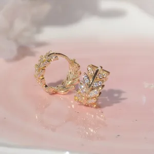 Exquisite Gold Leaves Circle Stud Earrings For Women