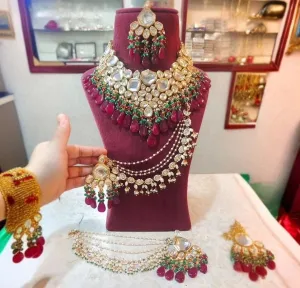 Exquisite Kundan Heavy Necklace Set in Maroon