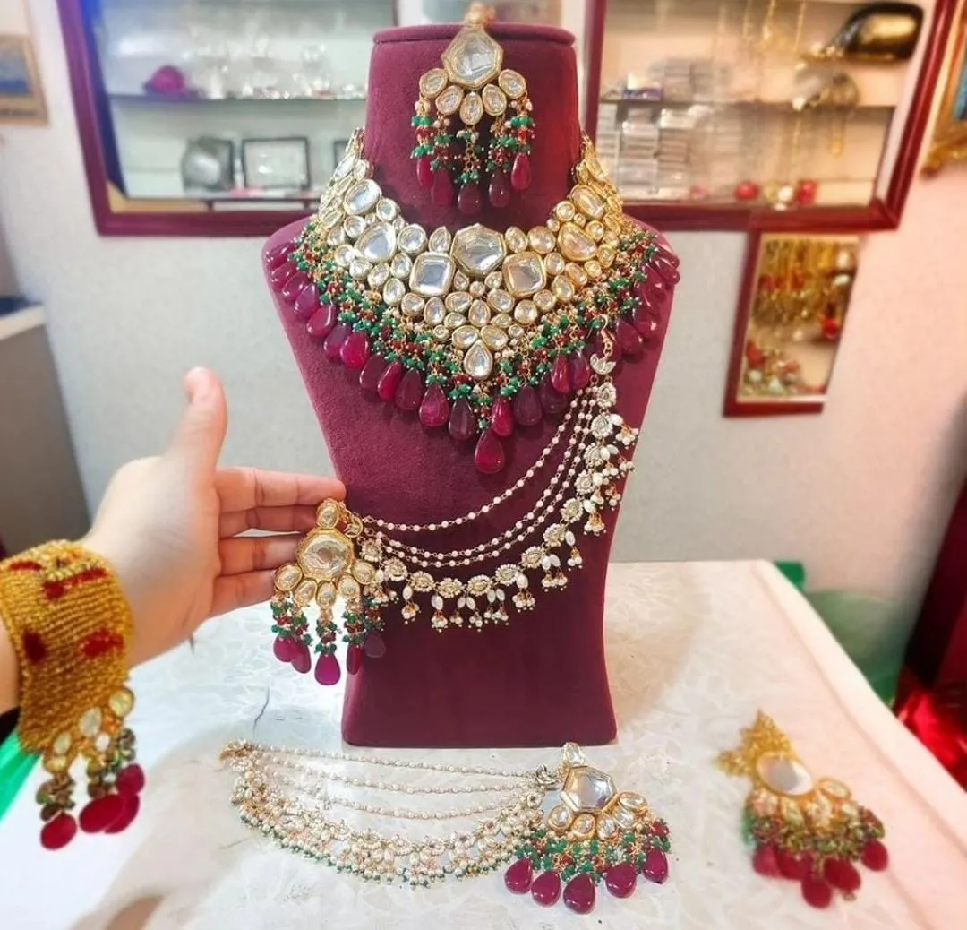 Exquisite Kundan Heavy Necklace Set in Maroon