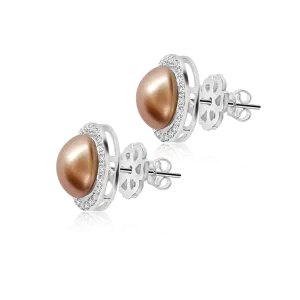 Exquisite OLLUU Silver Brown Pearl Diamond Earrings | Sterling Silver Jewelry