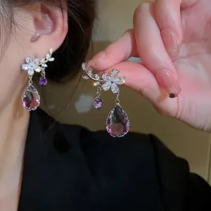 Exquisite Purple Zircon Earrings Rhinestone Women's Earrings