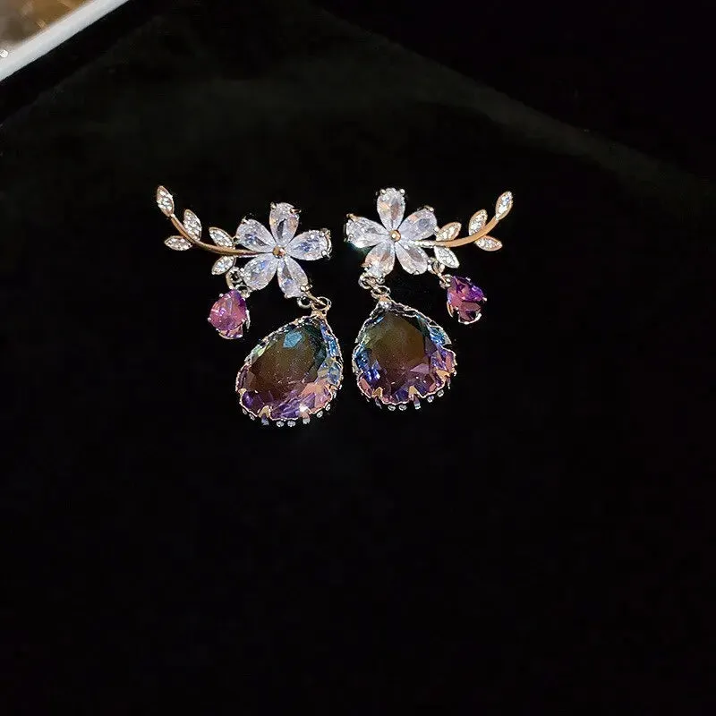 Exquisite Purple Zircon Earrings Rhinestone Women's Earrings