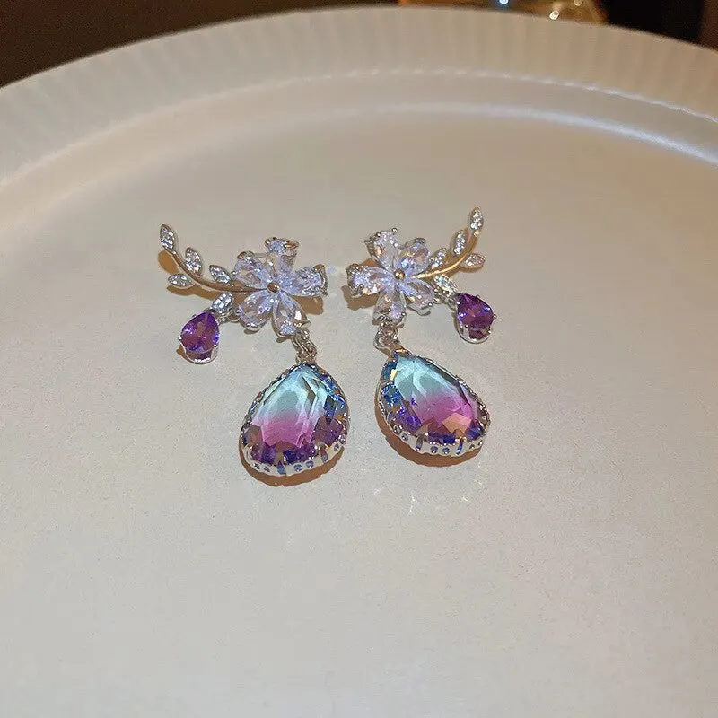 Exquisite Purple Zircon Earrings Rhinestone Women's Earrings