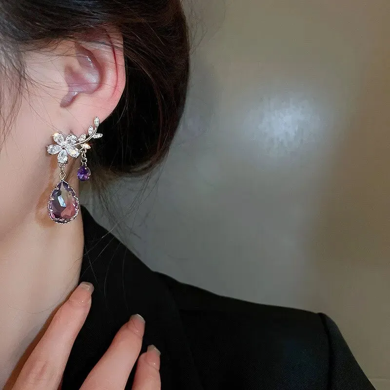 Exquisite Purple Zircon Earrings Rhinestone Women's Earrings