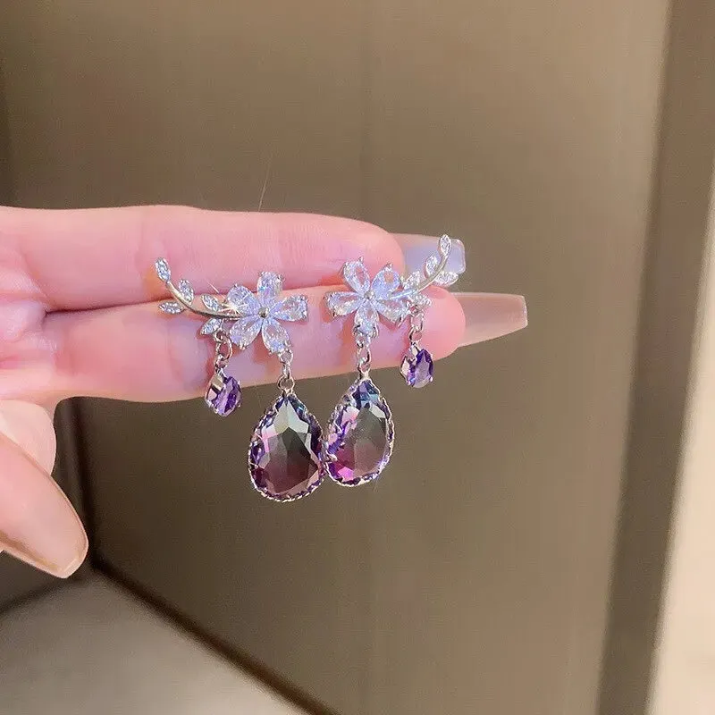 Exquisite Purple Zircon Earrings Rhinestone Women's Earrings