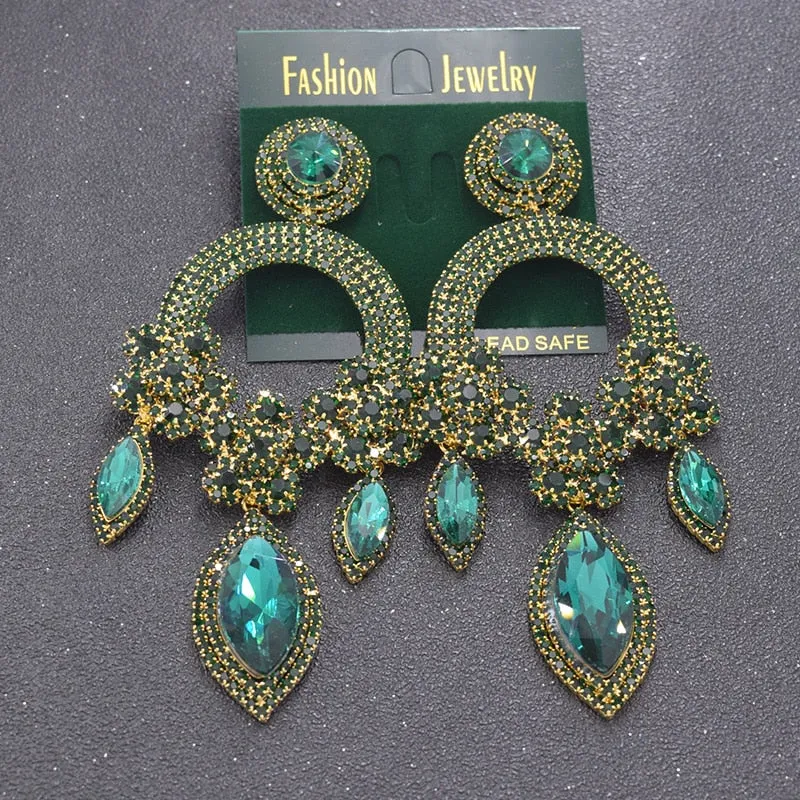 Exquisite rhinestones crystal flower luxury drop long earring