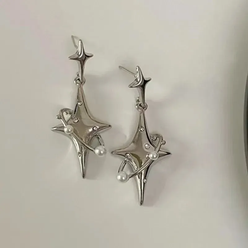 Exquisite Star Pearl Drop Dangle Earrings