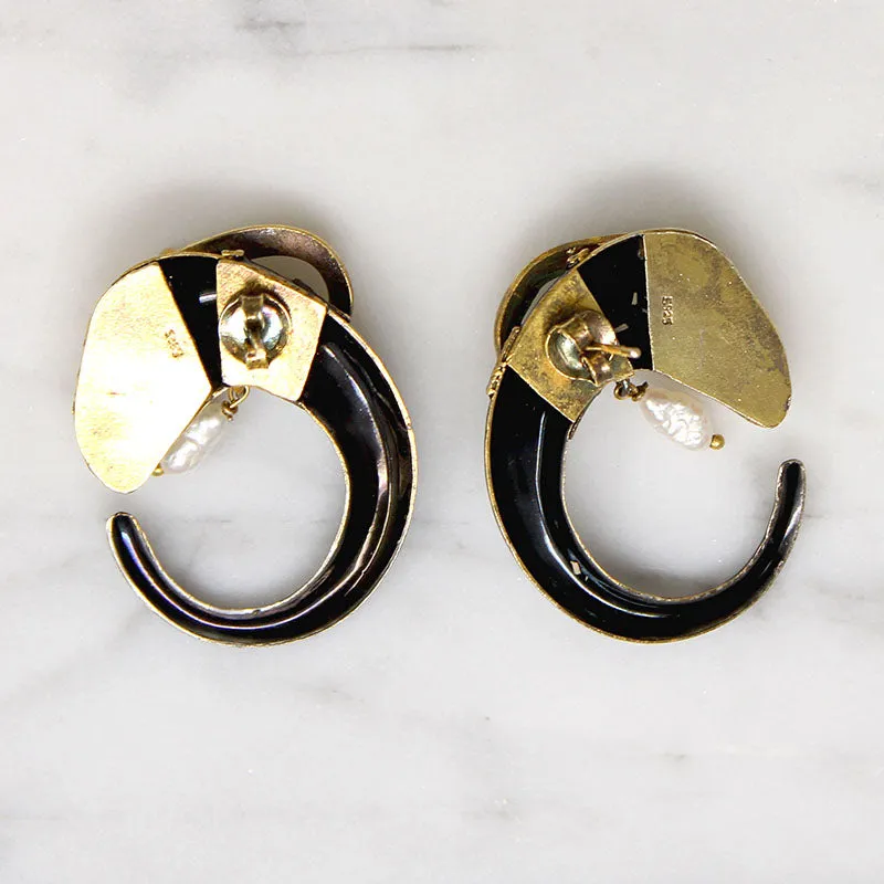 Fascinating Silver Gilt & Enamel Ram's Head Earrings