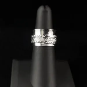 Fidget Ring with Sterling Silver Band and Three Band Spinner, Size 8