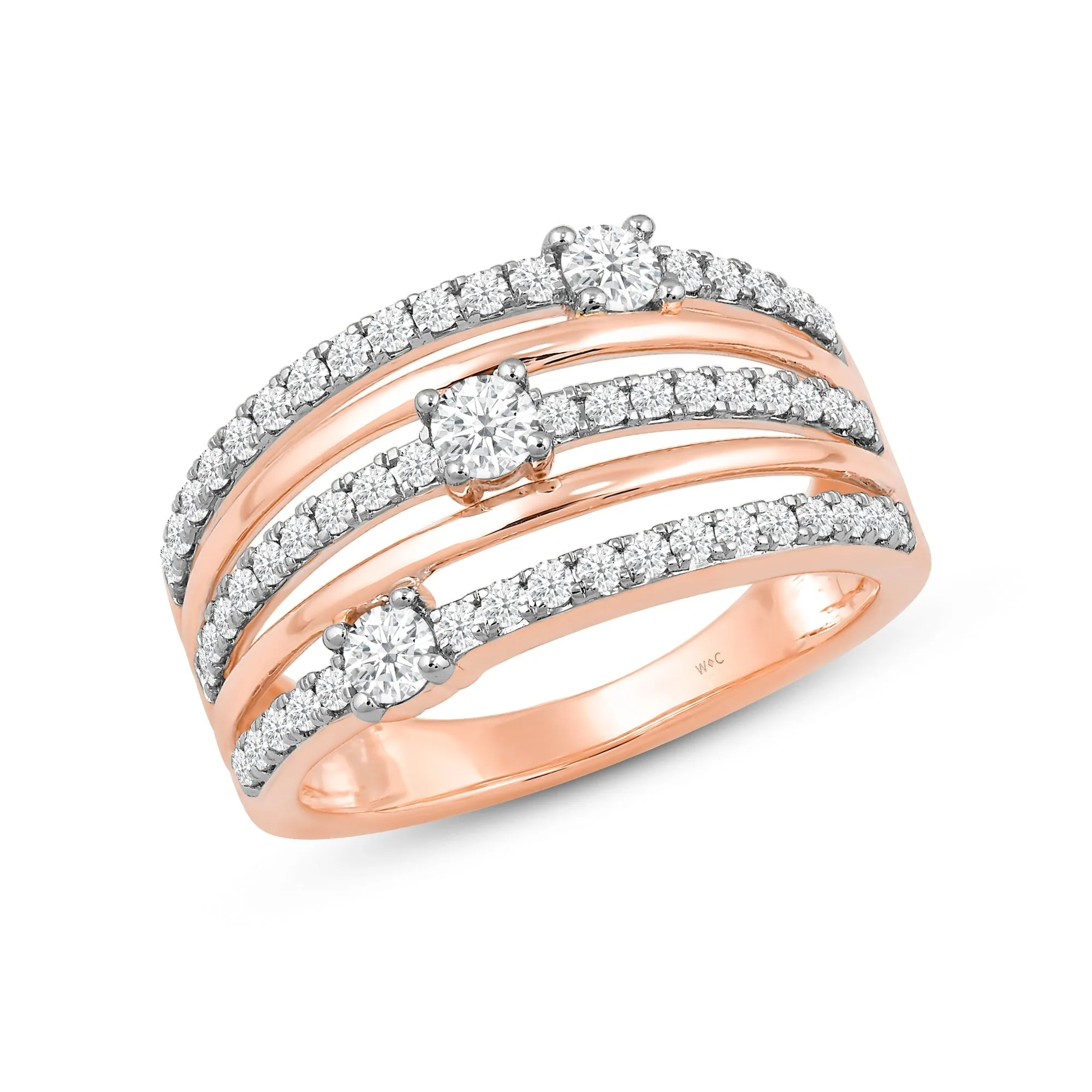 Five Row Diamond And Gold Scatter Ring