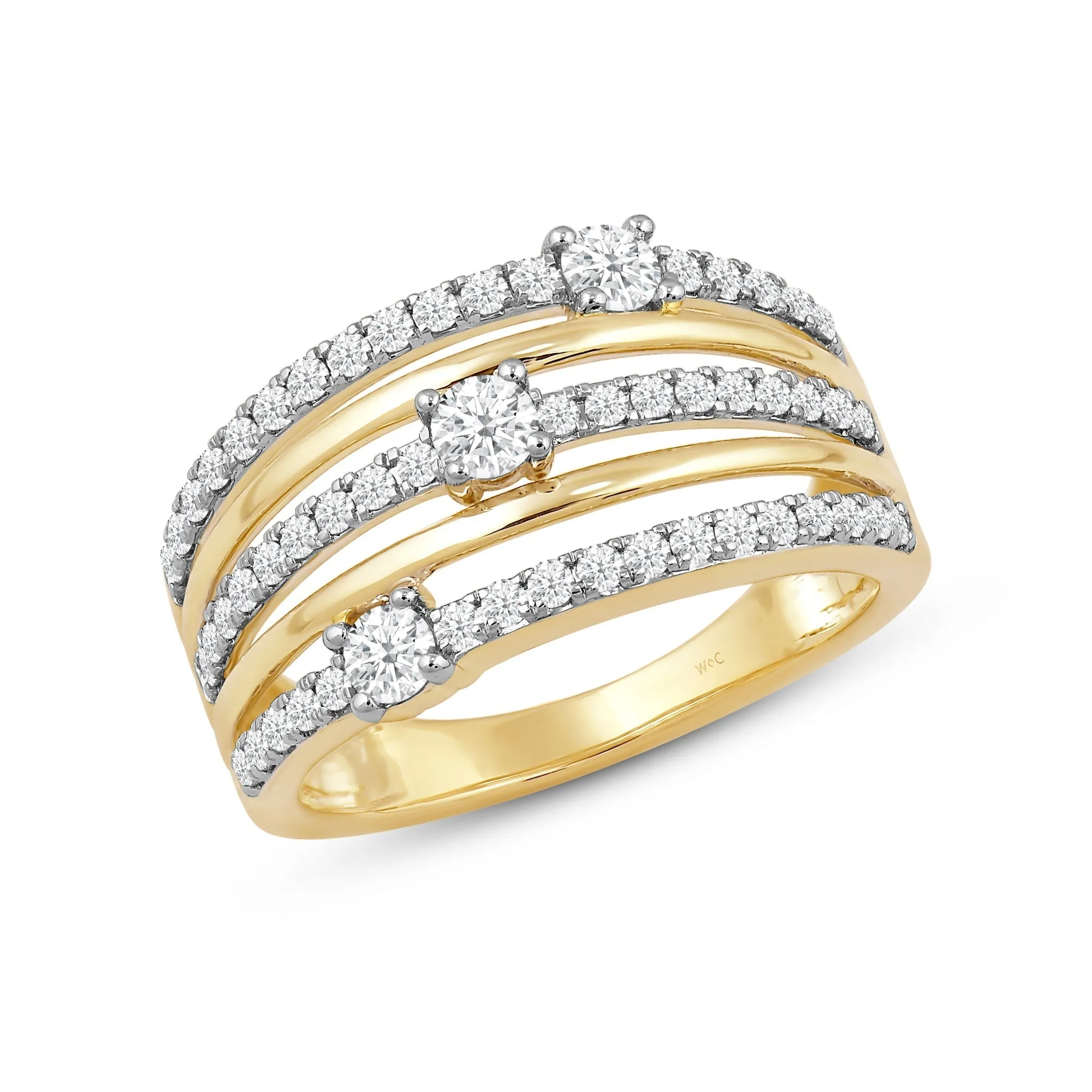 Five Row Diamond And Gold Scatter Ring