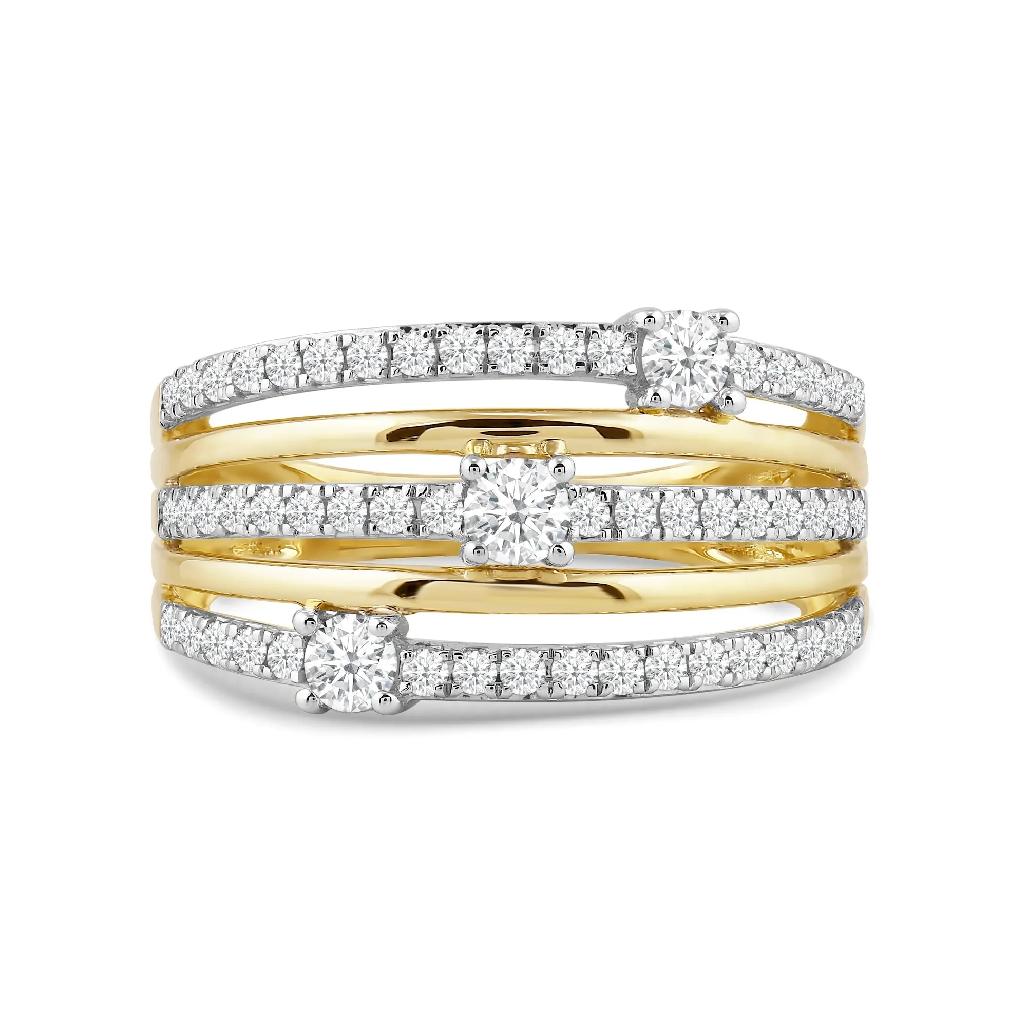 Five Row Diamond And Gold Scatter Ring
