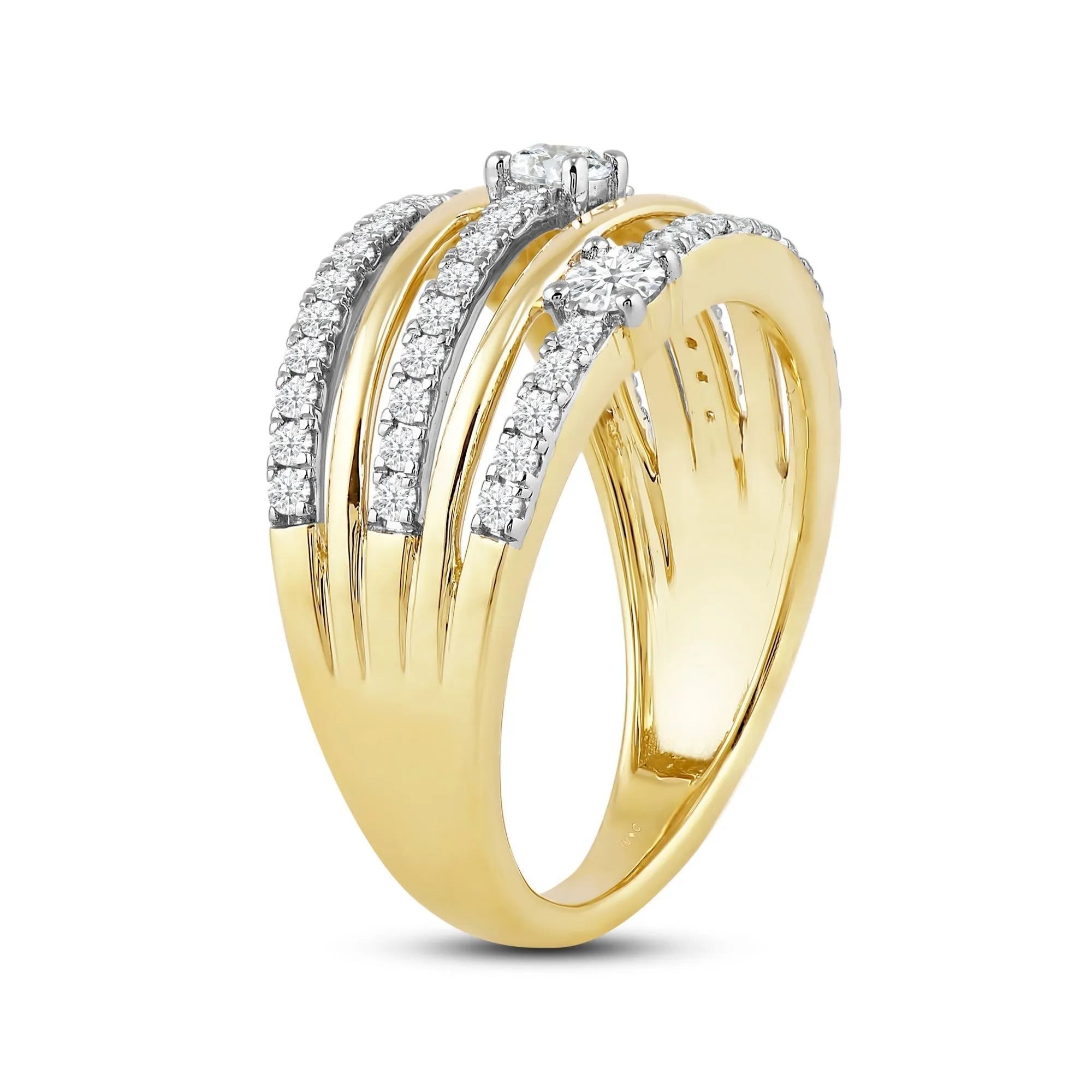 Five Row Diamond And Gold Scatter Ring