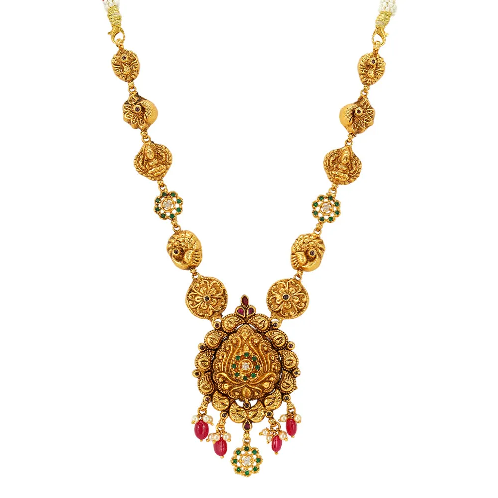 Floral Bliss Peacock Lakshmi Fusion 925 Gold Plated Necklace