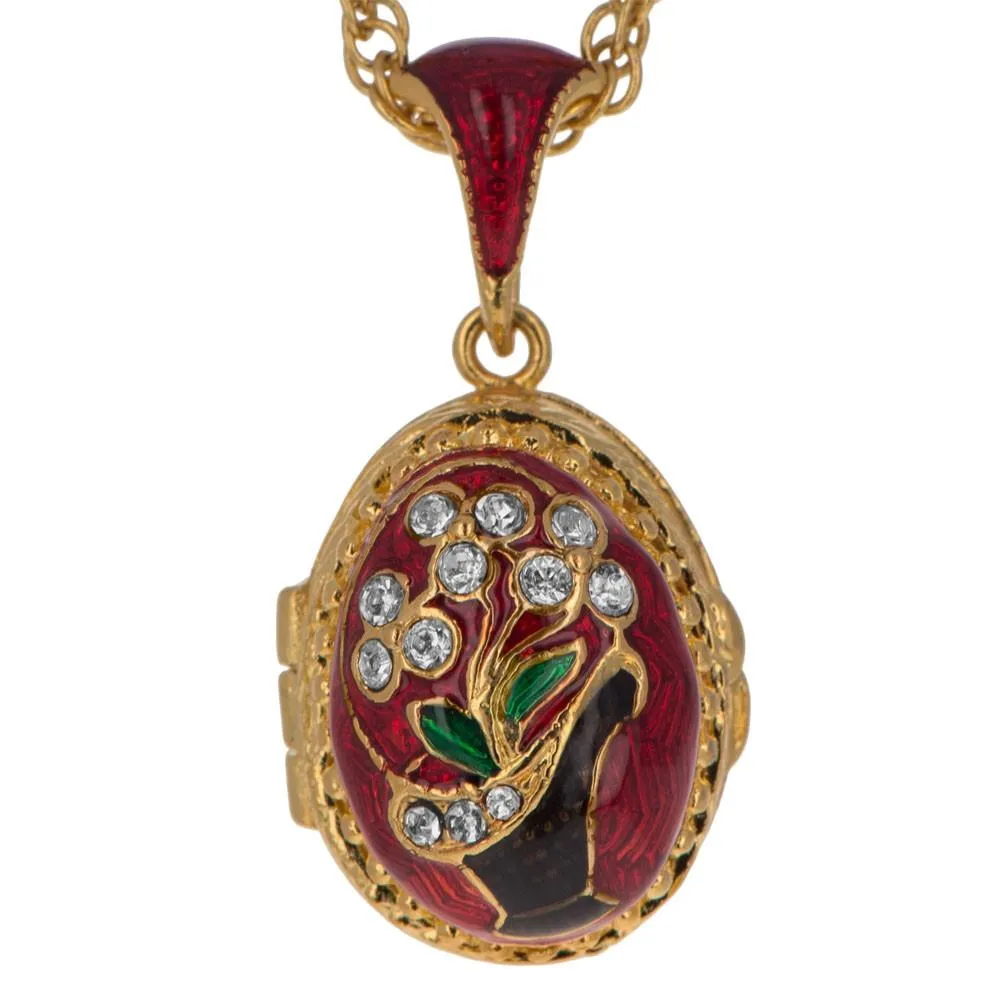 Flower Basket Royal Egg Pendant Necklace 20 Inches